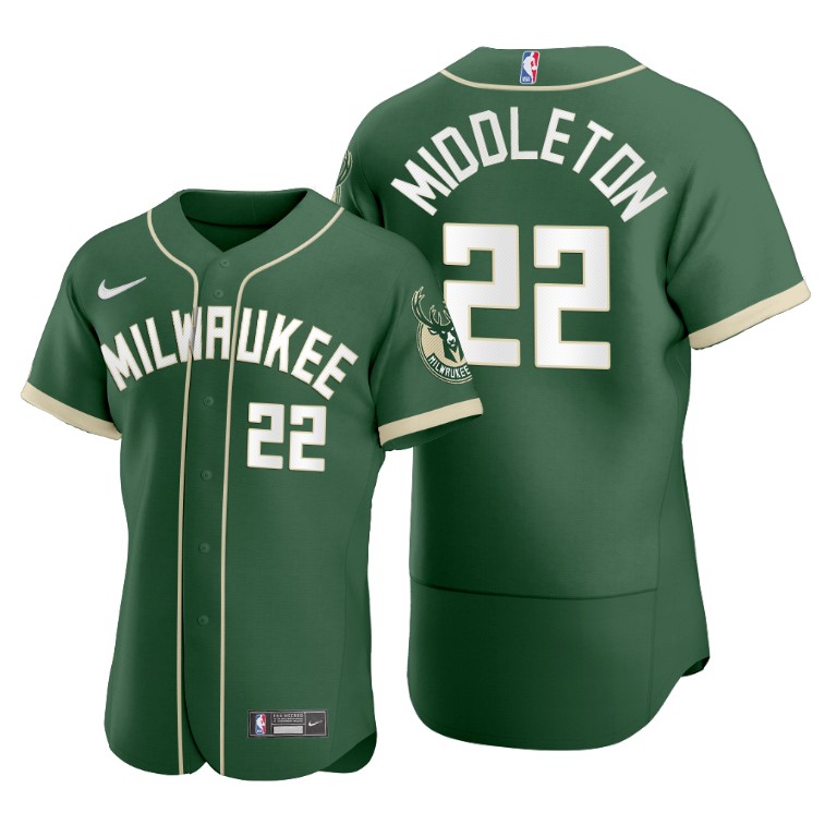 Men's Milwaukee Bucks #22 Khris Middleton Green 2020 NBA X MLB Crossover Edition Stitched Jersey Men's Milwaukee Bucks #22 Khris Middleton Green 2020 NBA X MLB Crossover Edition Stitched Jersey